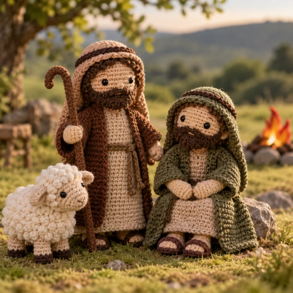 Pastores junto a la fogata en amigurumi