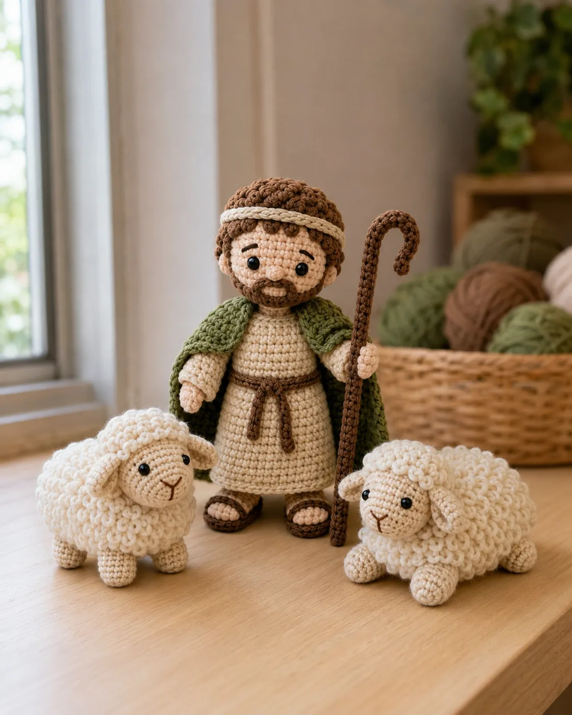 Pastor con ovejas en amigurumi